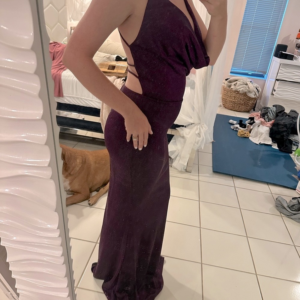 Plunging Plum Sparkle Gown